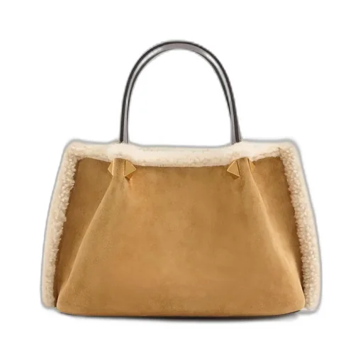 Small Embroidered-Flowers Suede Tote Bag