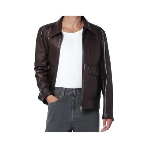 Long-Sleeved Zip-Up Leather Jacket