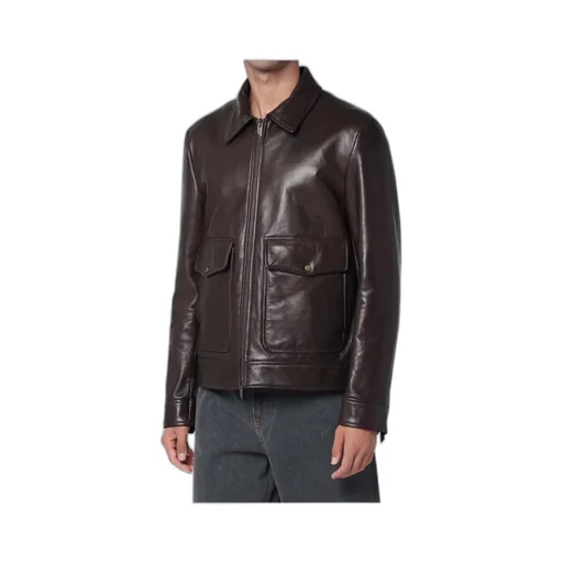 Long-Sleeved Zip-Up Leather Jacket