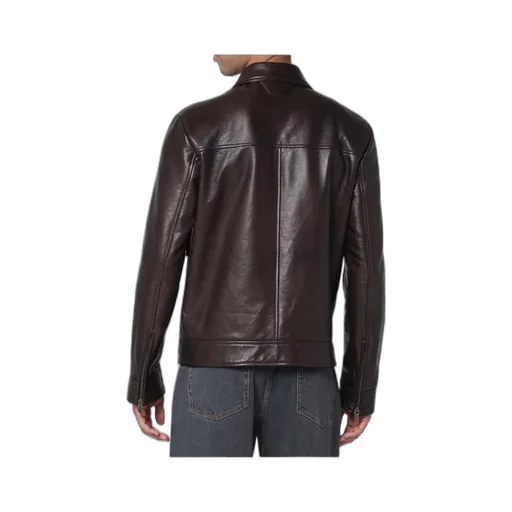 Long-Sleeved Zip-Up Leather Jacket