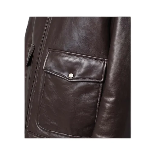Long-Sleeved Zip-Up Leather Jacket