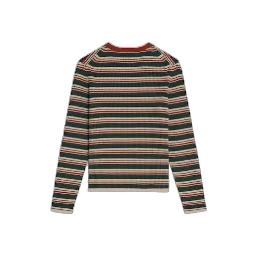 Crewneck Sweater In Striped Ribbed Wool