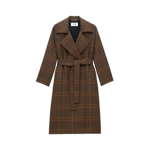 Saint Laurent Checked Belted Long Coat