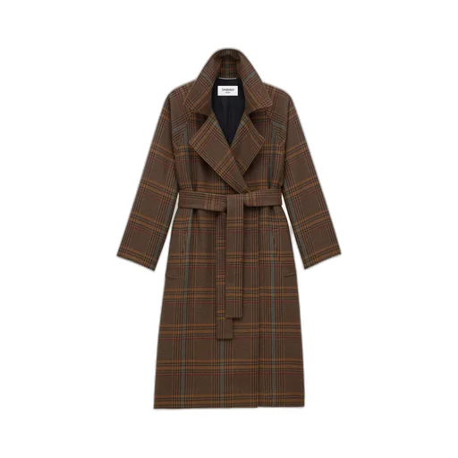 Saint Laurent Checked Belted Long Coat