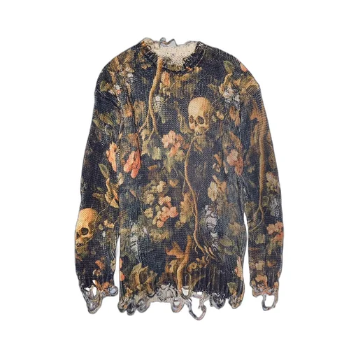 R13 Graphic-Print Distressed Jumper