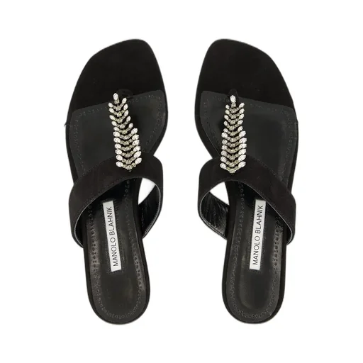 Crystal-Embellished Flat Sandals