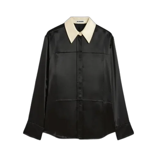 Jil Sander Contrast Collar Long-Sleeved Satin Shirt