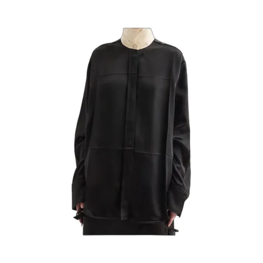 Jil Sander Contrast Collar Long-Sleeved Satin Shirt