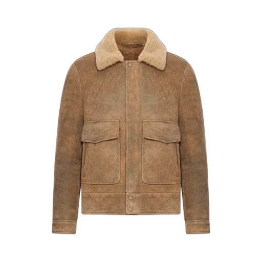 Shearling-Collar Leather Jacket