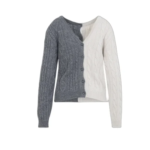 Cable-Knit Two-Tone Cardigan