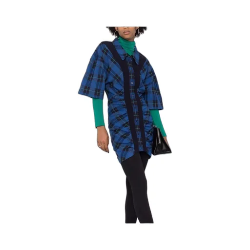 Ruched Check Shirt-Dress