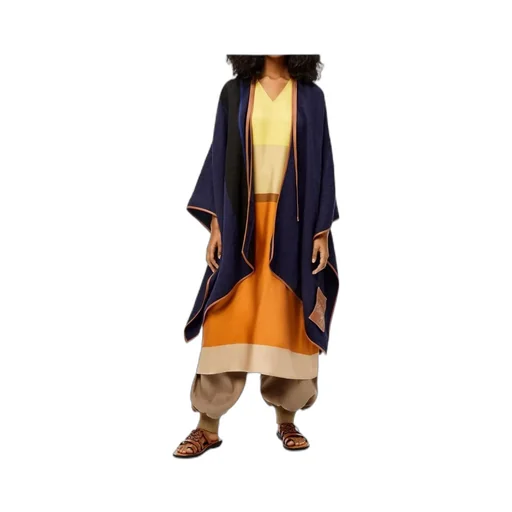 Striped Linen Blended Letter Cloak