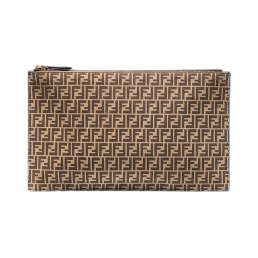 Ff-Monogram Print Leather Clutch