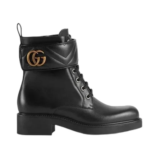 Gucci Logo Plaque Lace-Up Ankle Boots