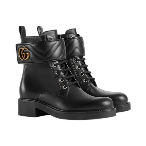Gucci Logo Plaque Lace-Up Ankle Boots