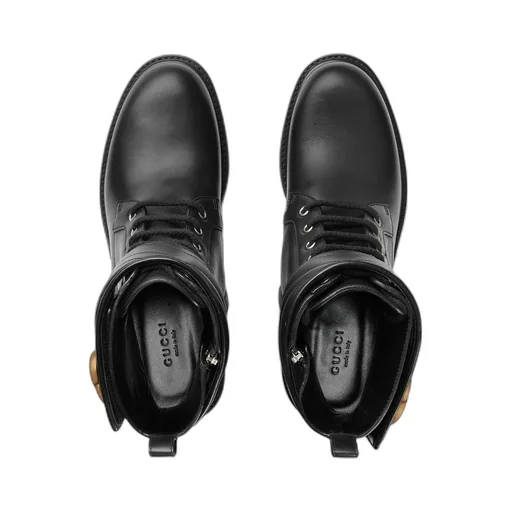 Gucci Logo Plaque Lace-Up Ankle Boots