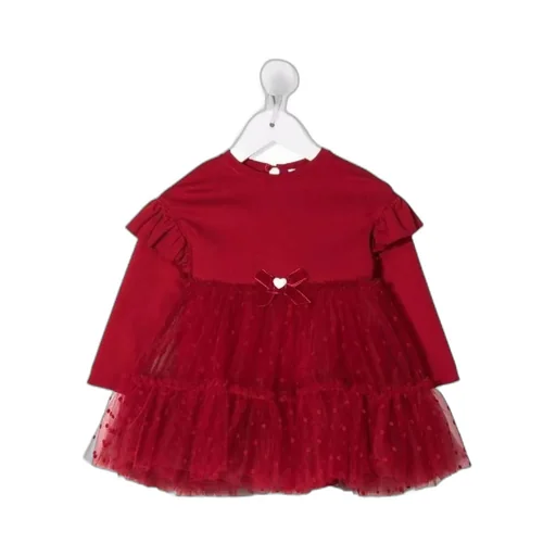 Monnalisa Long-Sleeved Tulle Panelled Dress