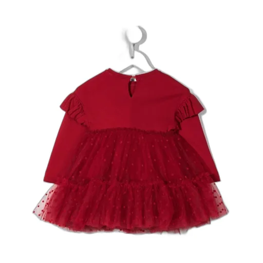 Monnalisa Long-Sleeved Tulle Panelled Dress