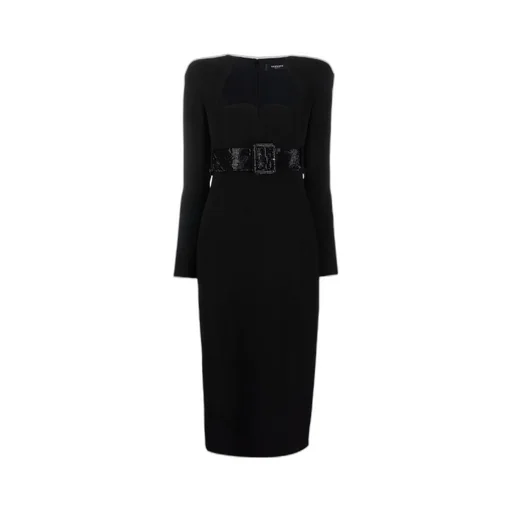 Versace Graphic Neckline Belted Midi Dress