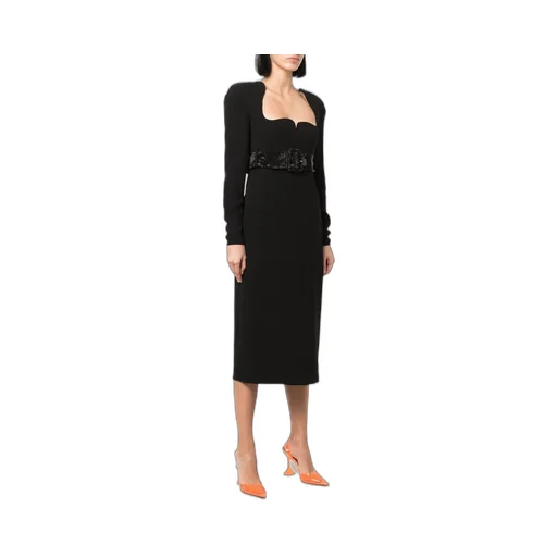 Versace Graphic Neckline Belted Midi Dress
