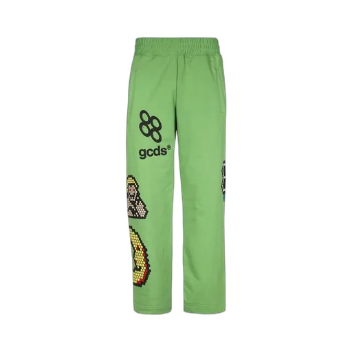 Plush Motif-Print Wide-Leg Track Pants