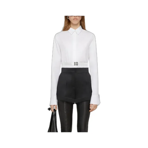 Givenchy Buckle Belt Collared Long-Sleeve Shirt