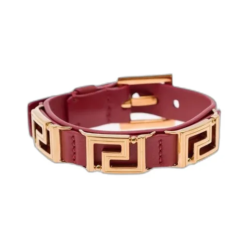 Greca-Charm Leather Bracelet