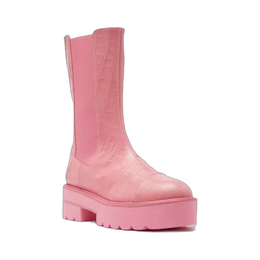 Crocodile-Effect Leather Boots