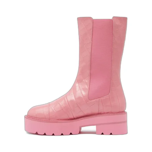 Crocodile-Effect Leather Boots