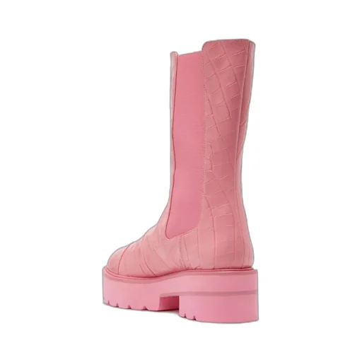 Crocodile-Effect Leather Boots
