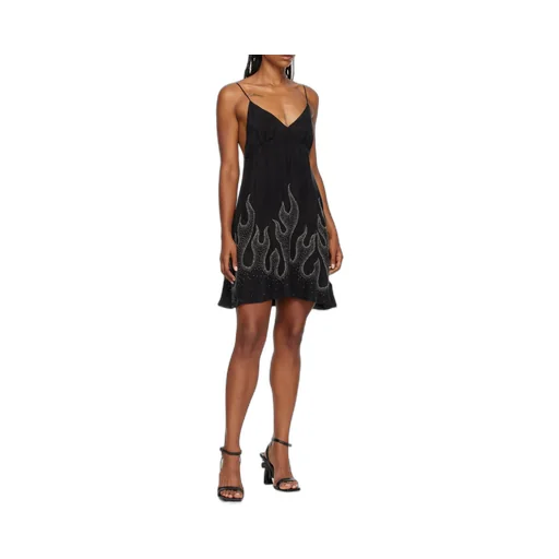 Palm Angels Flame-Embellished V-Neck Mini Dress