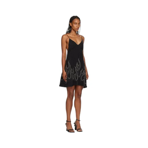 Palm Angels Flame-Embellished V-Neck Mini Dress