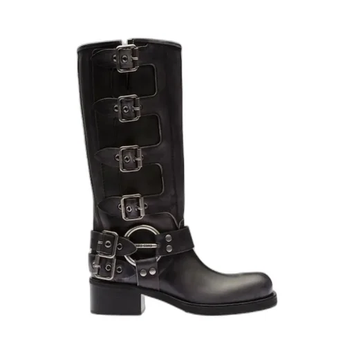 Miu Miu Buckle-Detailed Round Toe Boots