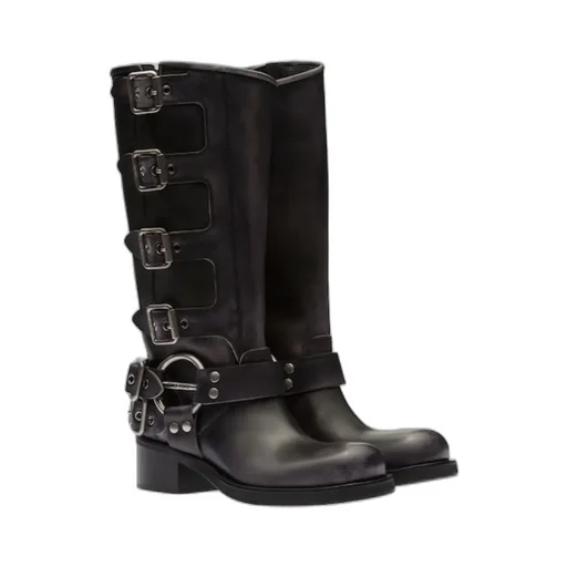 Miu Miu Buckle-Detailed Round Toe Boots