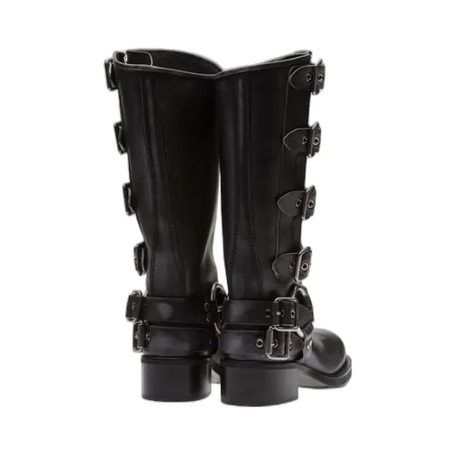 Miu Miu Buckle-Detailed Round Toe Boots