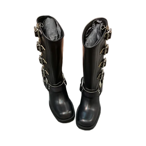 Miu Miu Buckle-Detailed Round Toe Boots
