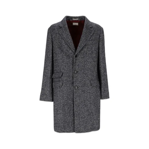 Herringbone-Pattern Midi Coat