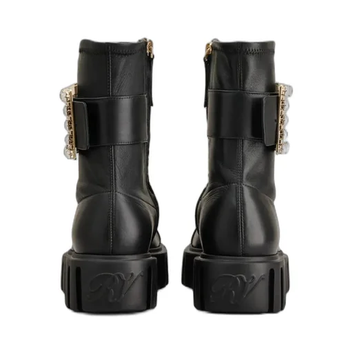 Viv' Go-Thick Rhinestone Buckle Stretch Ankle Boots In Soft Leather