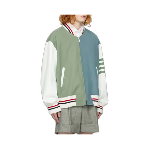 Colour-Block Wool Bomber Jacket
