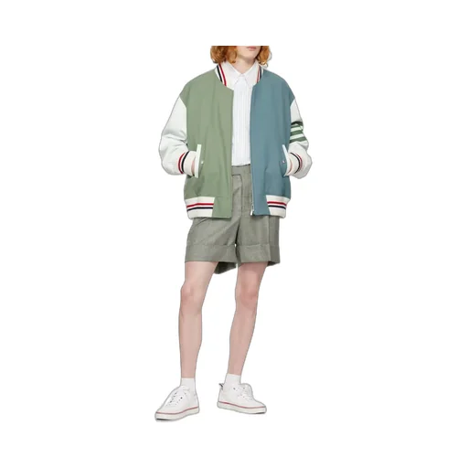 Colour-Block Wool Bomber Jacket