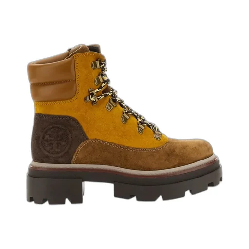 Tory Burch Logo Embossed Lace-Up Boots