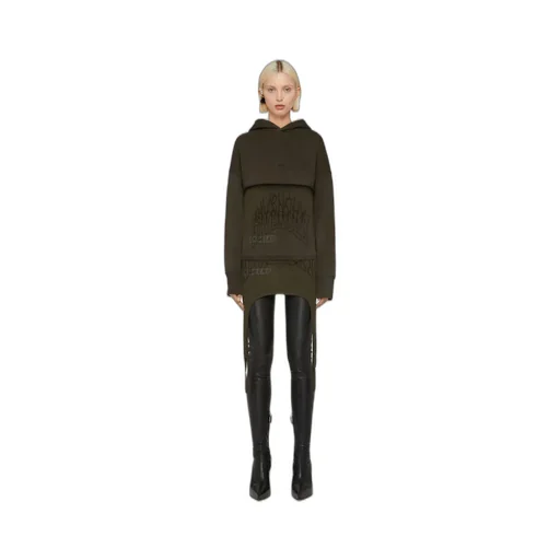 Slim Fit Hoodie In Embroidered Jersey With Overlapped Effect