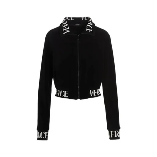 Versace Logo Intarsia Cropped Velvet Sweatshirt