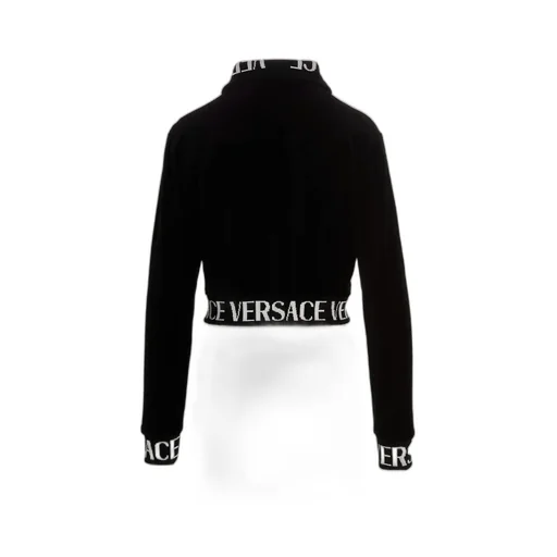 Versace Logo Intarsia Cropped Velvet Sweatshirt