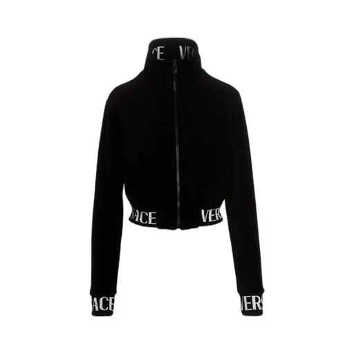 Versace Logo Intarsia Cropped Velvet Sweatshirt