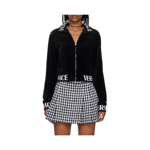 Versace Logo Intarsia Cropped Velvet Sweatshirt