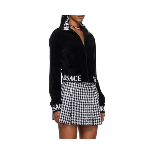 Versace Logo Intarsia Cropped Velvet Sweatshirt