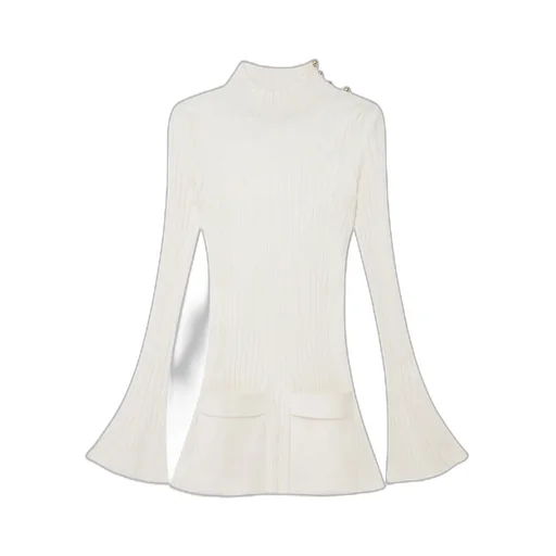 Button Details Ribbed Knitted Mini Dress