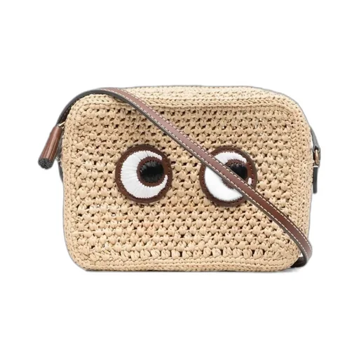 Eyes-Appliqu Woven Crossbody Bag