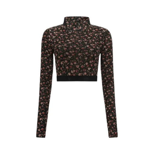 Floral-Print Mock Neck Cropped Top